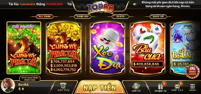Casino trực tuyến game chủ lực tại TOP88
